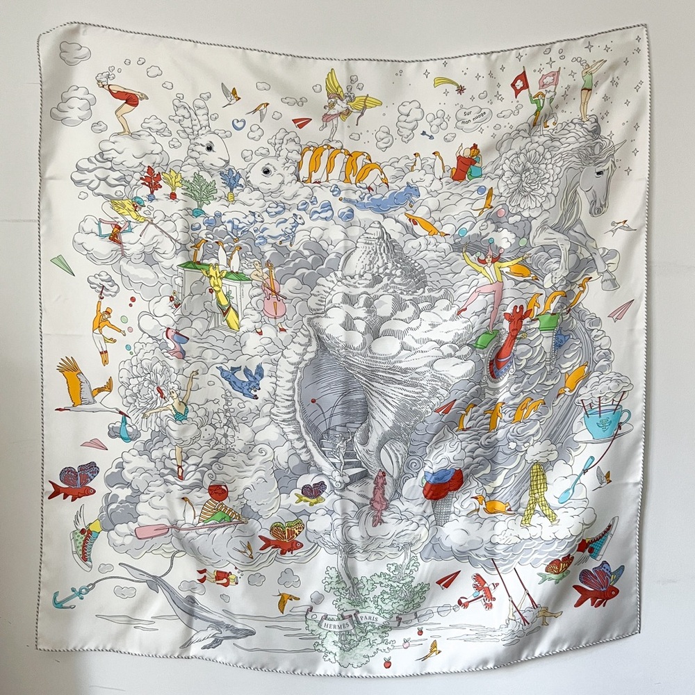 Hermes Sur Mon Nuage Silk Scarf 90 NWT
